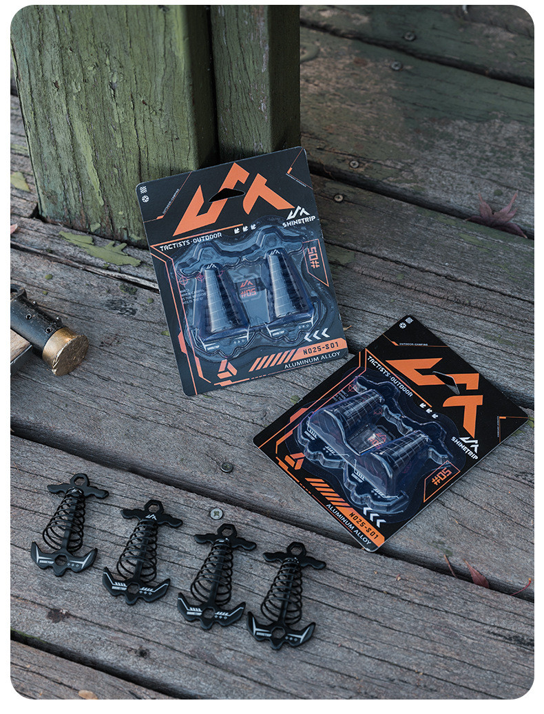 ShineTrip Tactical Fishbone Stakes with Spring Hooks and Guy Lines for ...