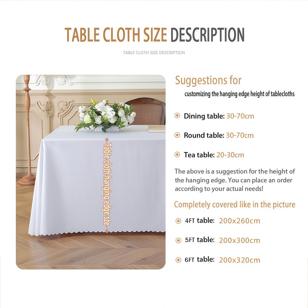 4/6/8FT Table Cloth Cover Rectangle Plain Solid Color Tablecloth ...