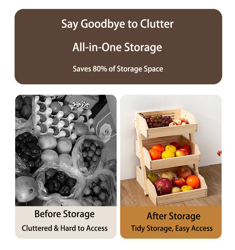 2&3-Layer Solid wood Fruit Vegetables Rack Food Storage Basket Bread ...