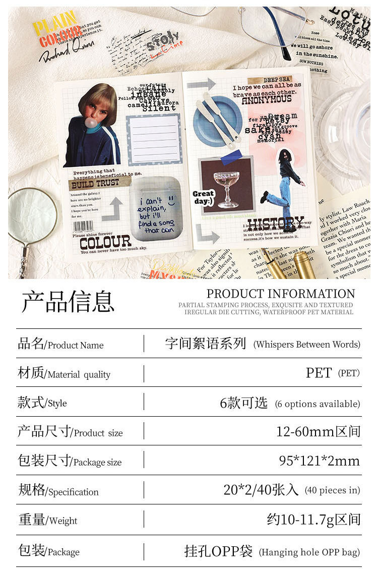Journamm 40PCS PET English Stickers for Scrapbooking Journaling Unk ...