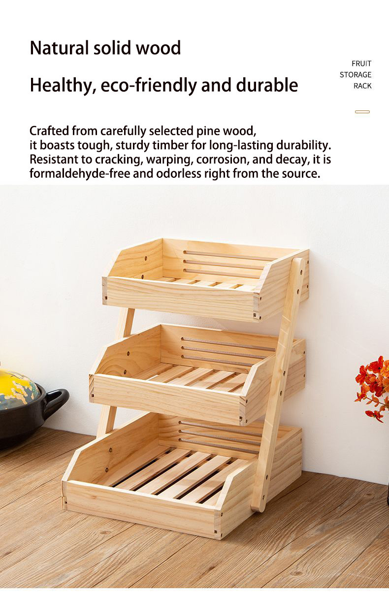 2&3-Layer Solid wood Fruit Vegetables Rack Food Storage Basket Bread ...