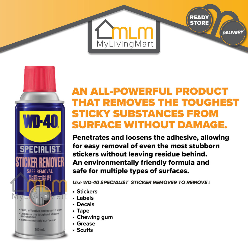 WD-40 Specialist Fast Acting Sticker Remover Spray Double Tape Glue ...