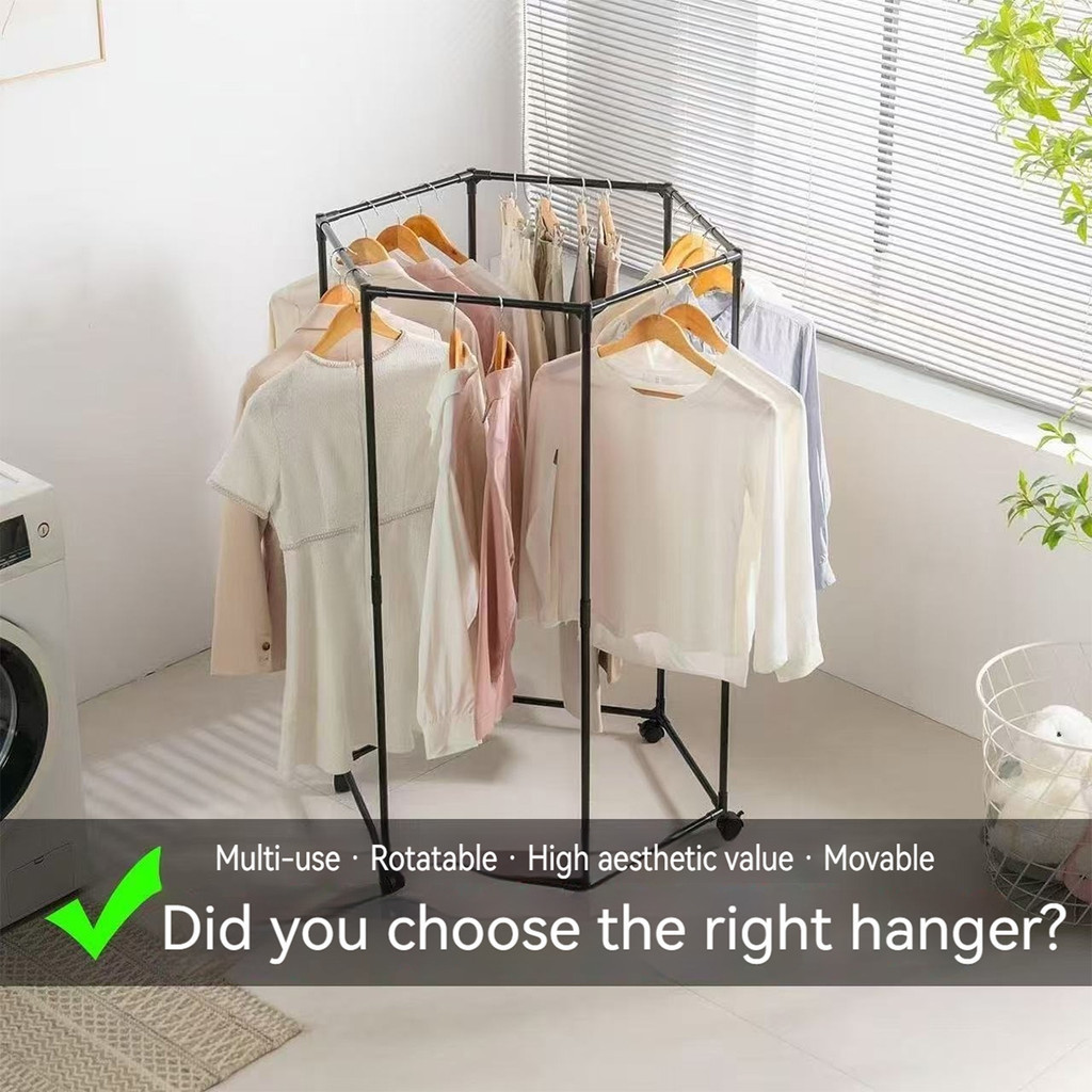 Heavy-Duty Rotating Hexagonal Clothing Rack with Wheels 360° Rotatable ...