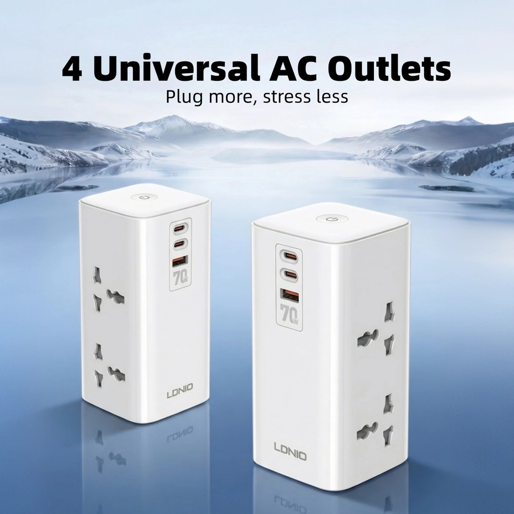LDNIO SC4383 Tower Extension Socket with 70W PD +QC 3.0 Universal Ports ...