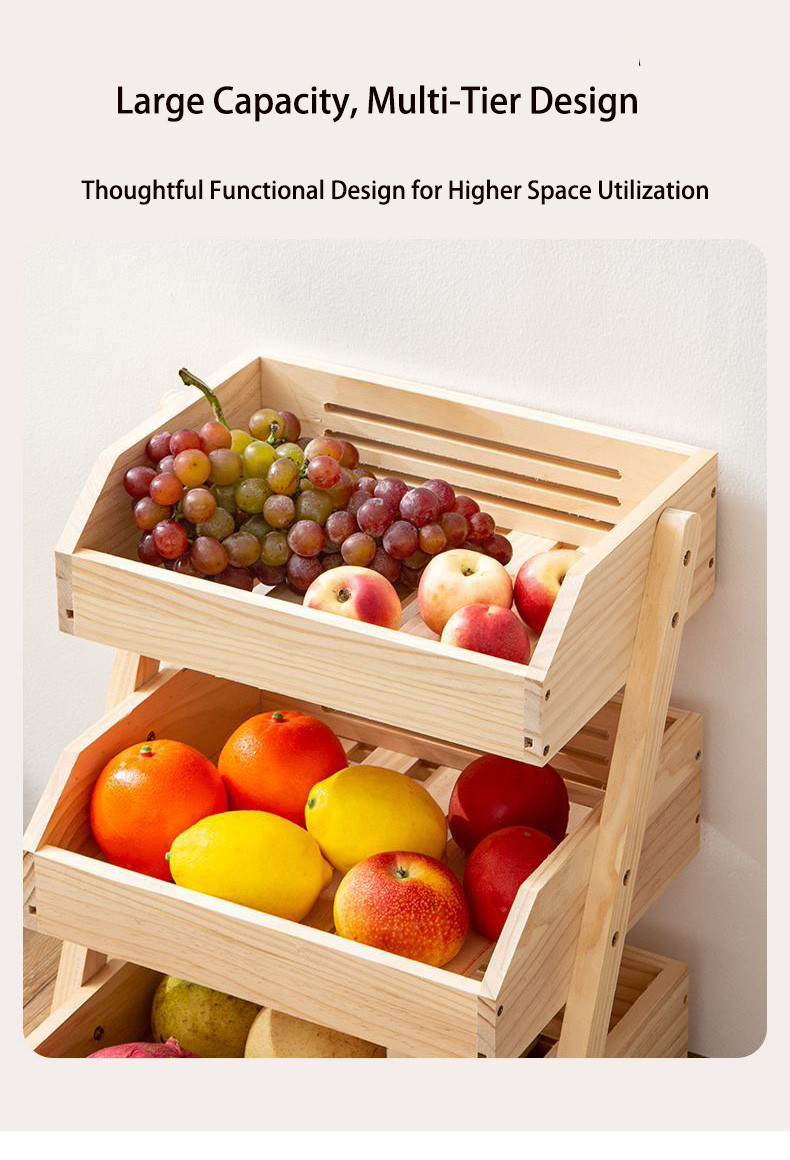 2&3-Layer Solid wood Fruit Vegetables Rack Food Storage Basket Bread ...