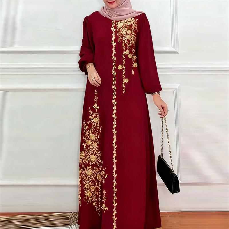 Gaun lengan panjang Muslim 2026, rekaan labuh, saiz S-5XL, leher bulat ...
