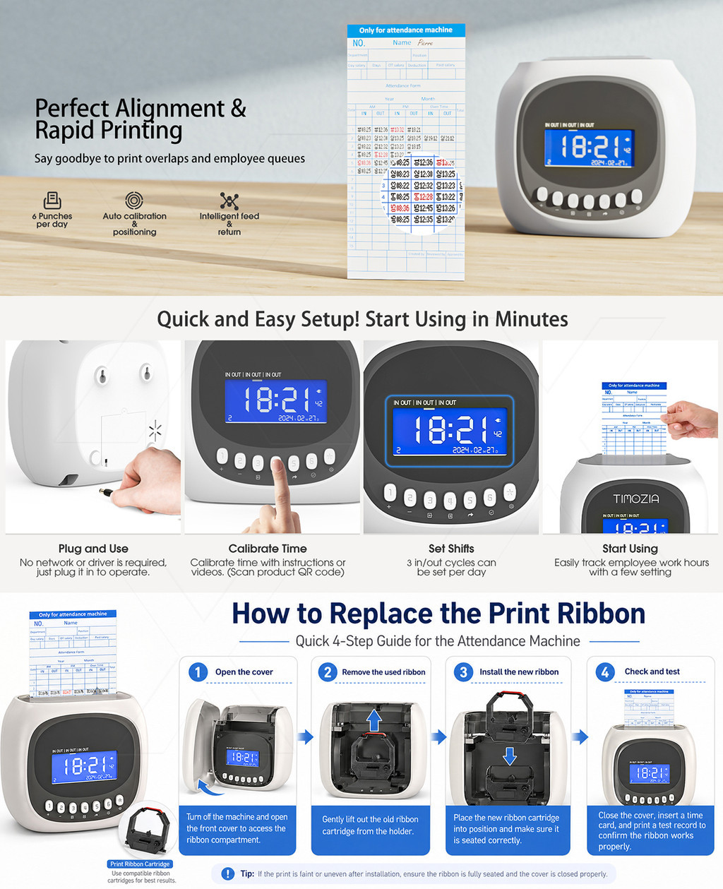Attendance Machine Punch Card Time Recorder Digital Clock Needle Print ...