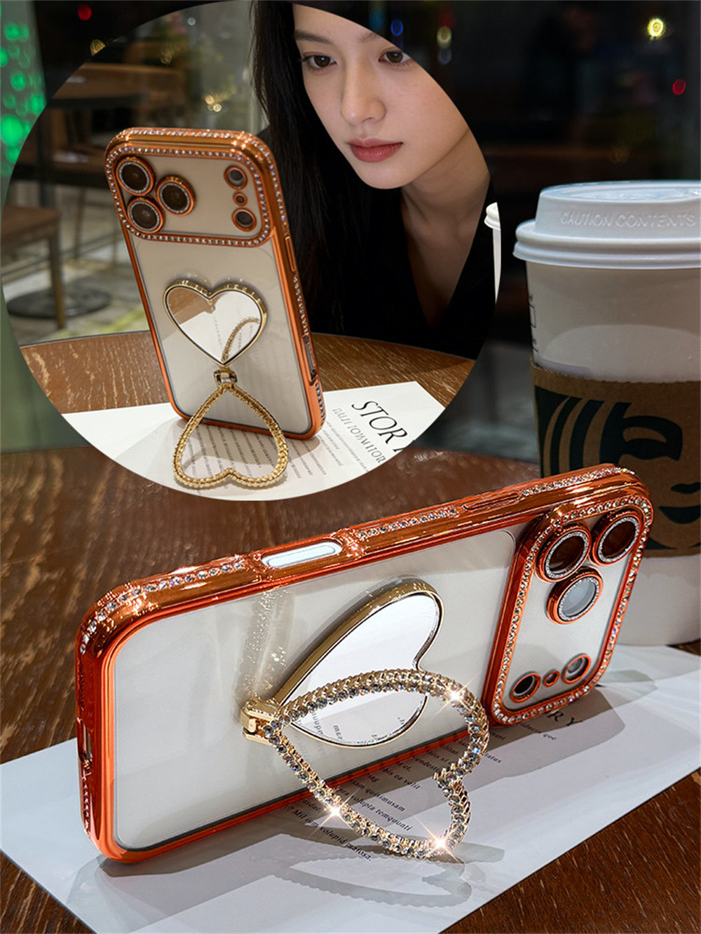Flash Diamond Love Mirror Stand Phone Case for iPhone 18 Pro Max 17 16 ...