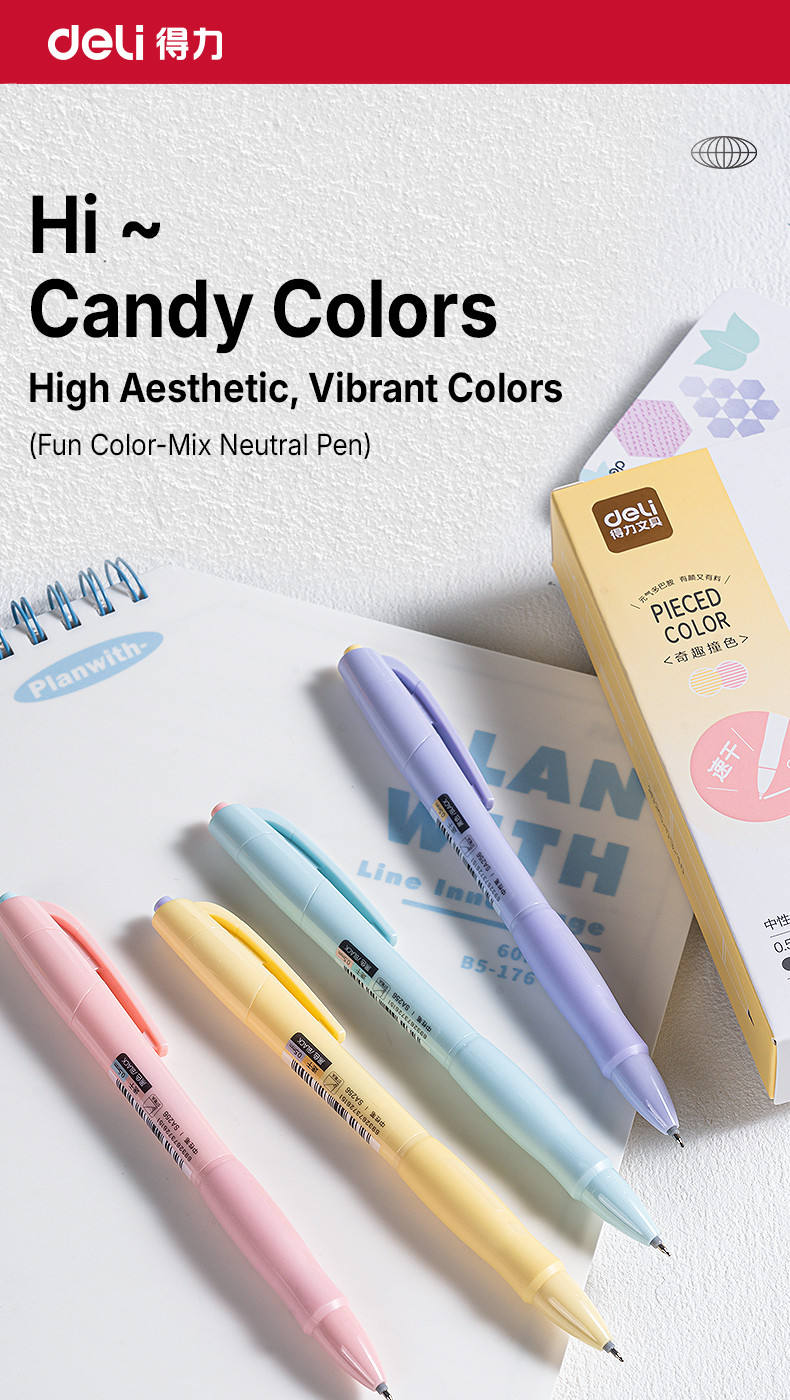 Deli Colourful Gel Pen 0.5mm ST Tip Retractable Pen Gel Fast Dry Ink ...