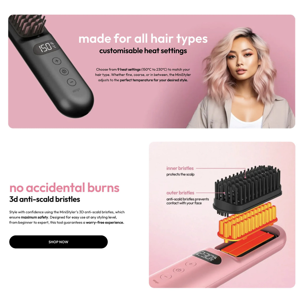 Stryv MiniStyler | Wireless Heated Comb | Anti-Frizz | Compact ...