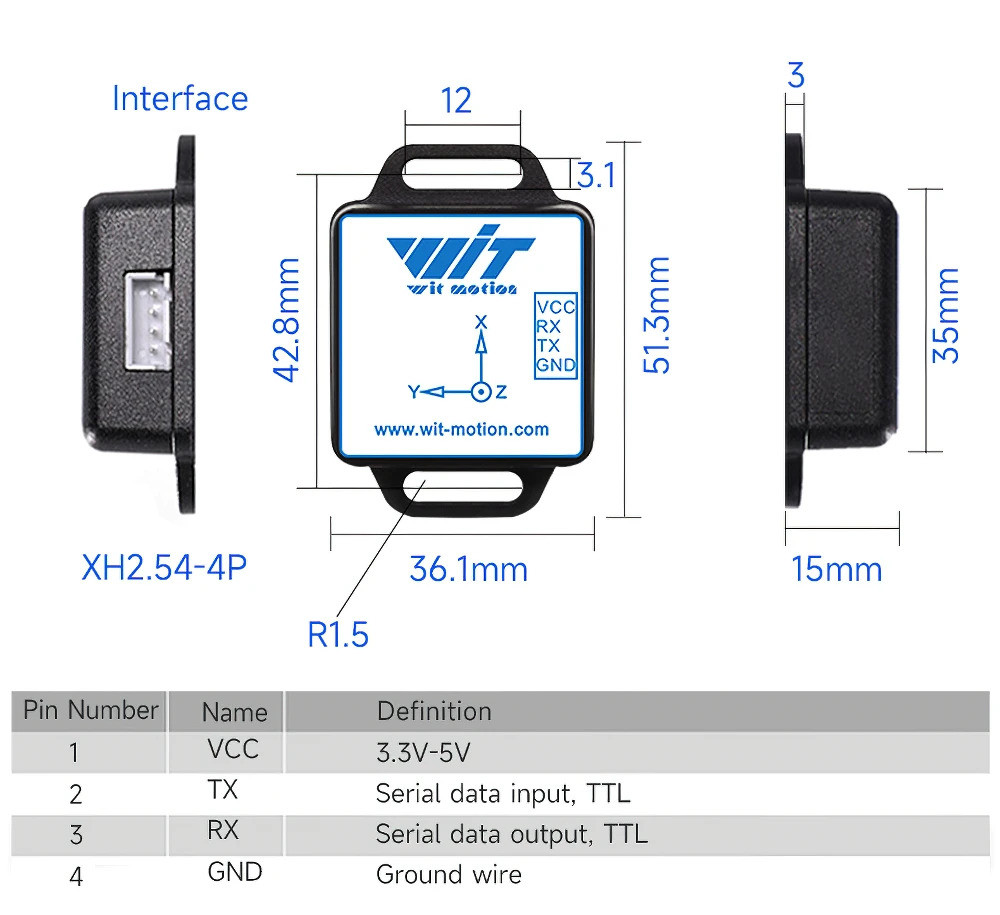 WT901C WT61PC WT61C to RS485/232/TTL 9/6 Axis IMU Sensor Tilt Angle ...