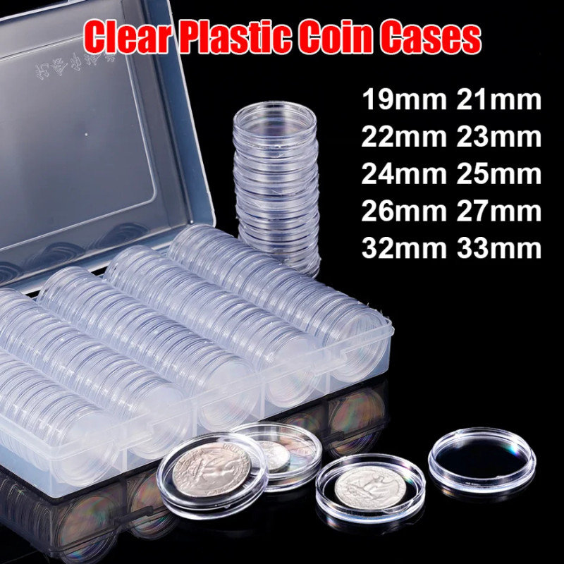 10/20/50/100Pcs 19-33mm Transparent Coin Cases Holder Coin Collecting ...