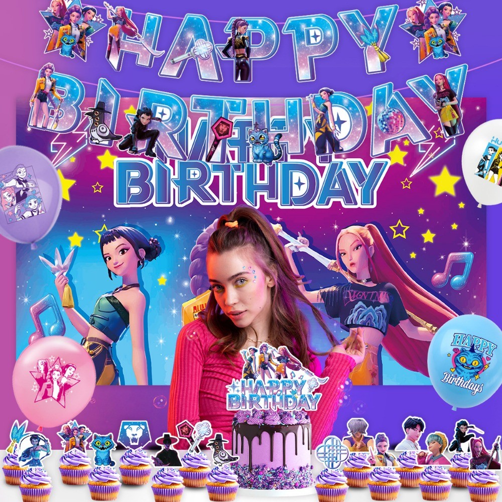 Kpop Demon Hunters Birthday Theme Fans Party Banner Balloons HUNTRX ...