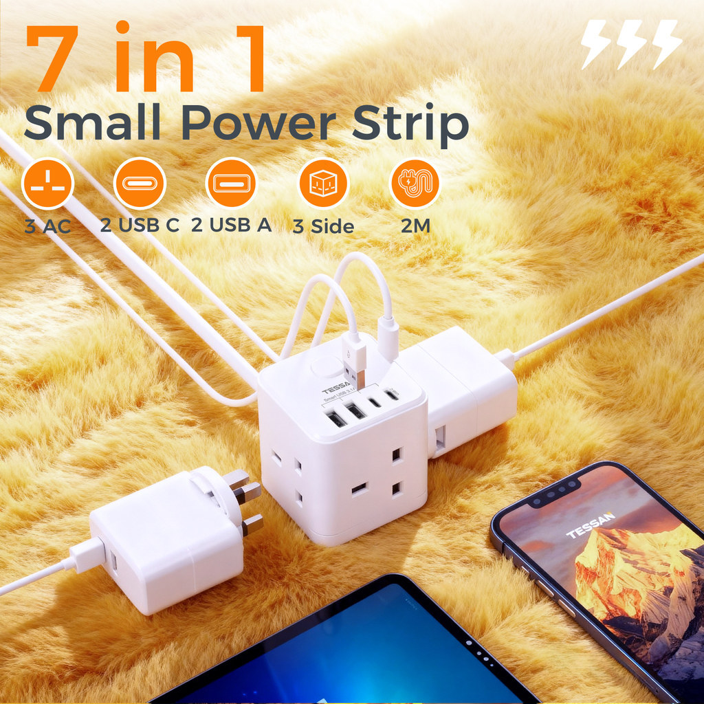 TESSAN Cube Socket Multi Plug Extension Plug Adapter Type C and Swtich ...
