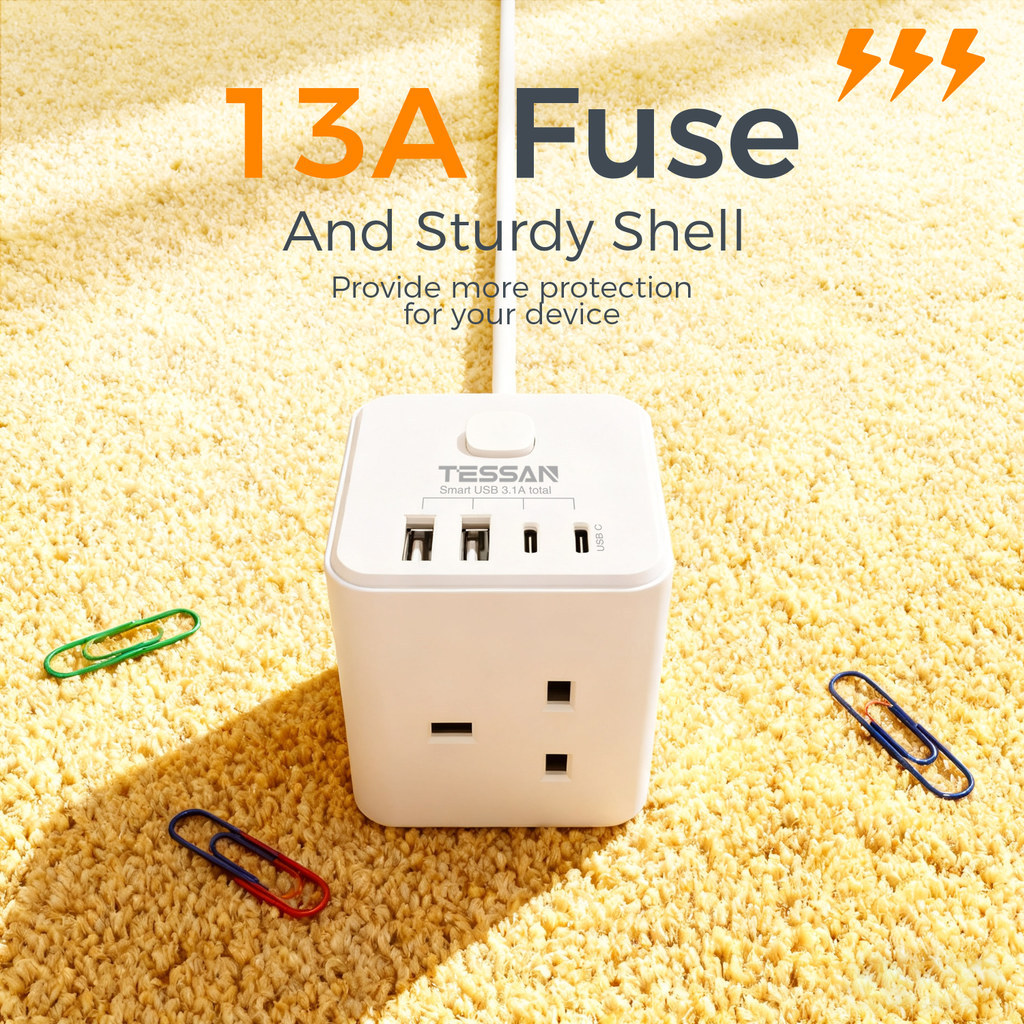 TESSAN Cube Socket Multi Plug Extension Plug Adapter Type C and Swtich ...