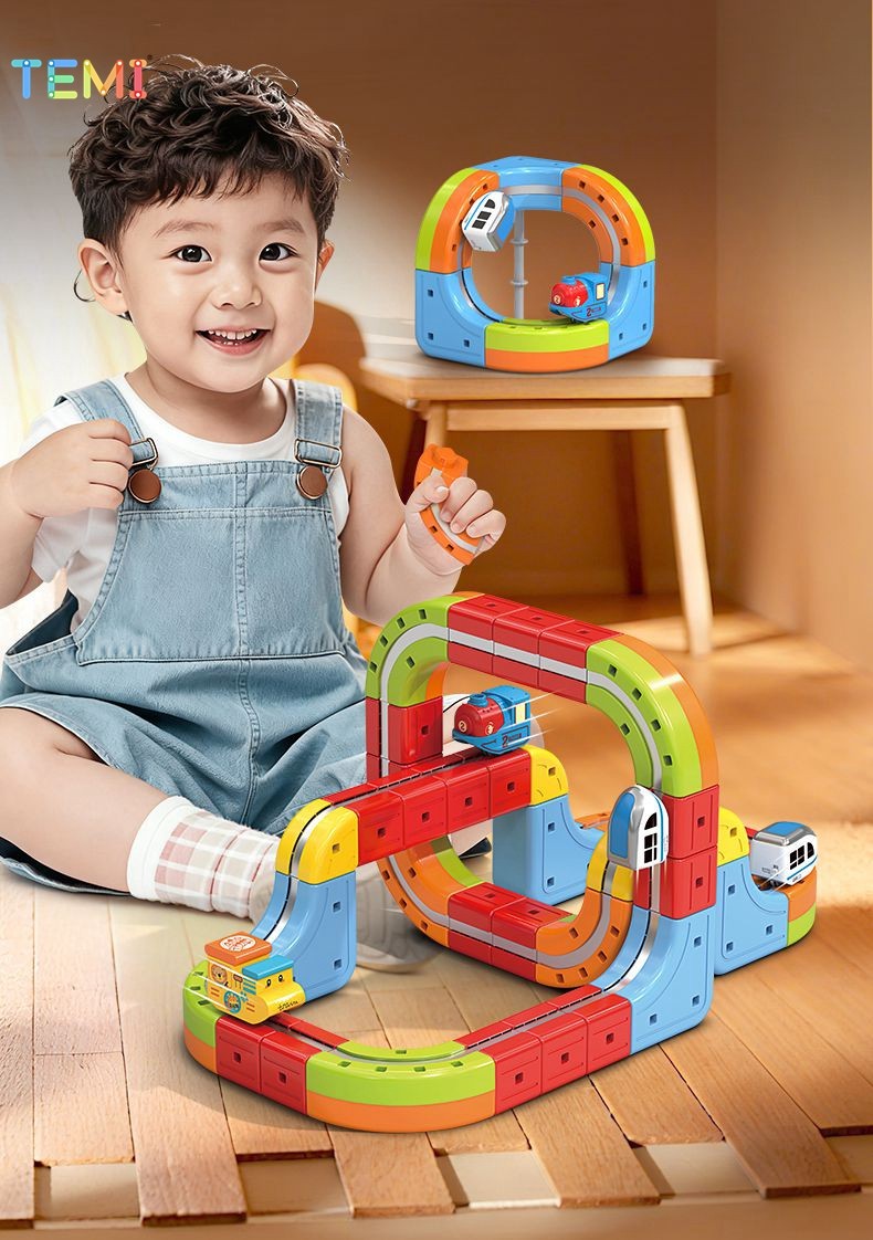 TEMI Magnetic Building Blocks Track Car Electric Train Track Toy Boy ...