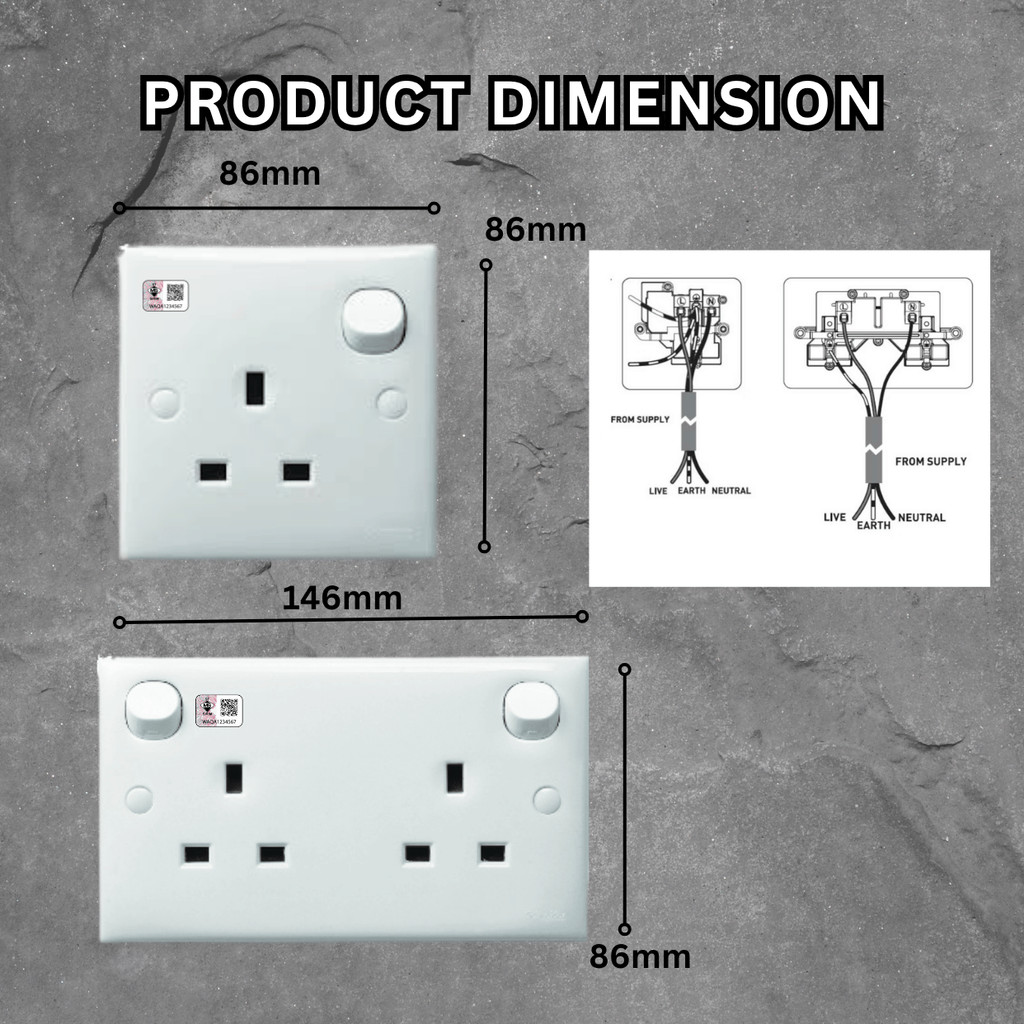(SIRIM) 13A Single & Double Switch Socket | Plug Socket Dinding | Lamp ...