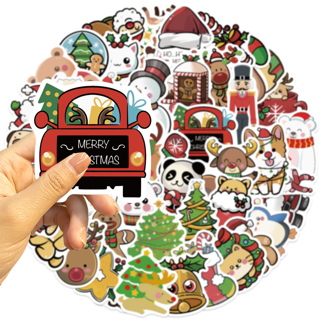 50pcs Cartoon Christmas Party Stickers DIY Christmas Animals Stickers ...