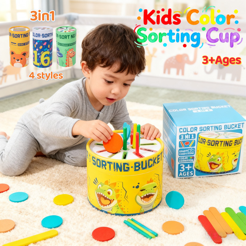 Kids Color Sorting Cup Puzzle Educational Toys Color Cognitive Counting ...