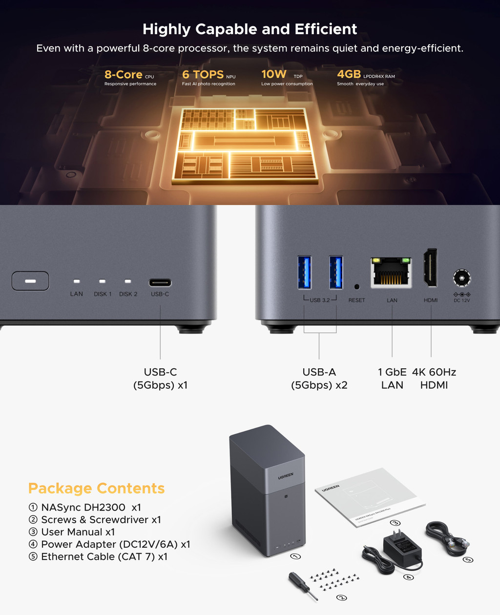 UGREEN NASync DH2300 60TB NAS Cloud Data File Storage Backup Diskless ...
