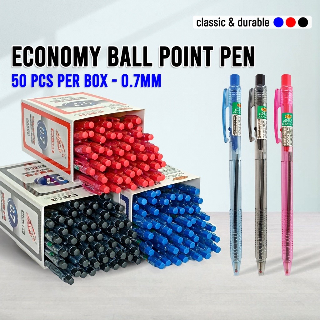 VC Art Economy Ball Point Pen 0.7mm Box of 50pcs Value Pack Retractable ...