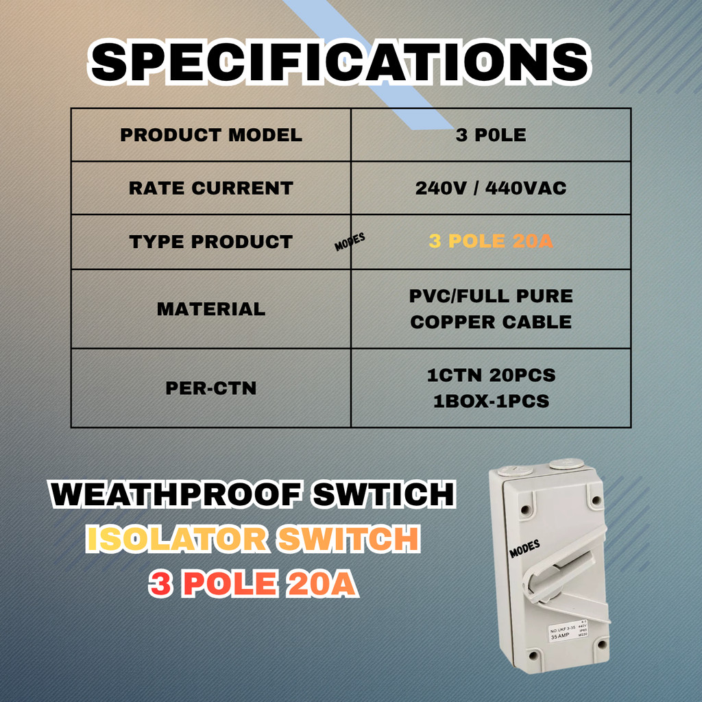 ISOLATER SWITCH 20A/35A/63A FULL COPPER WEATHER PROOF SWITCH SOCKET 13A ...