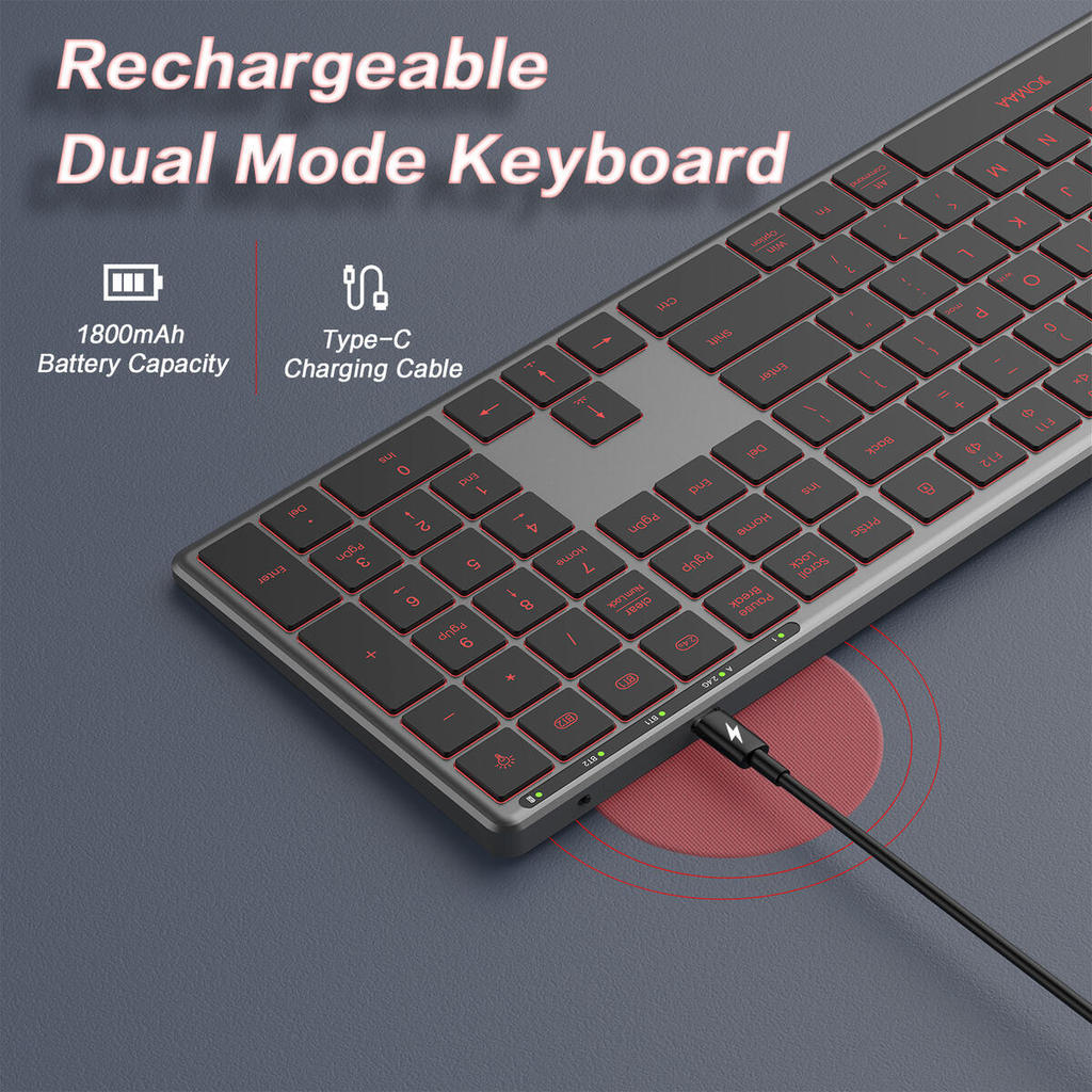 JOMAA Aluminum Alloy Full Size Wireless Keyboard RGB Backlit USB ...
