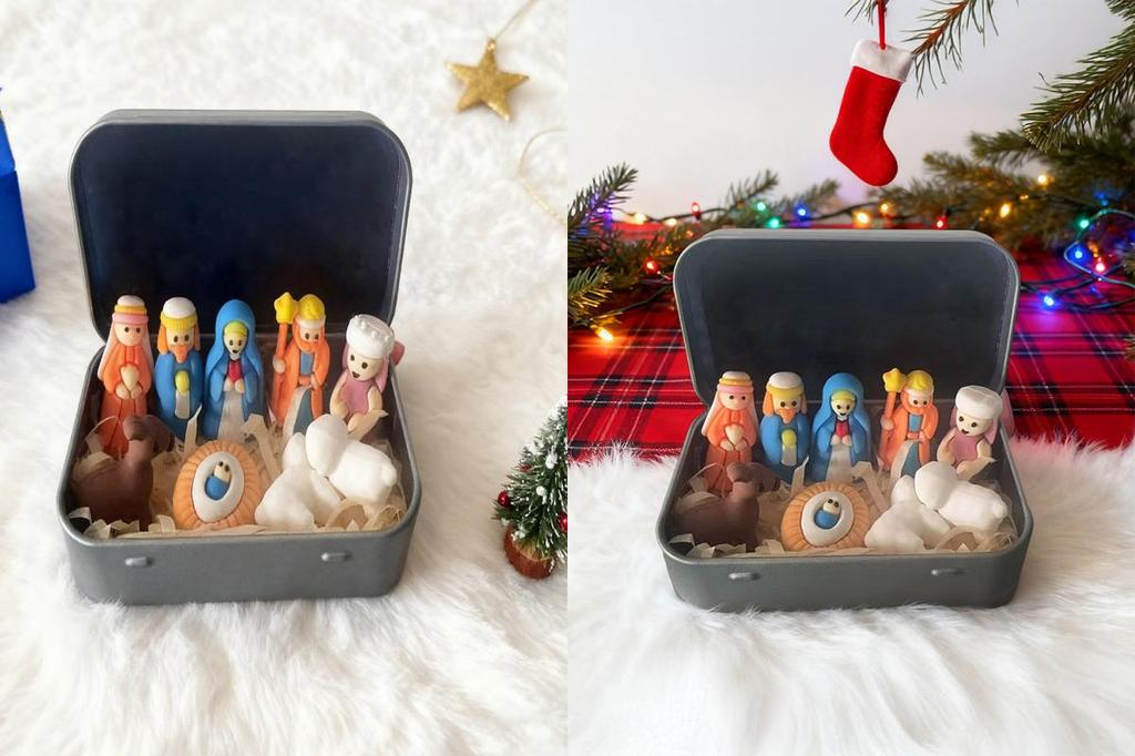 HLS Nativity Scene Box Miniature Nativity Figurine Portable Mini ...