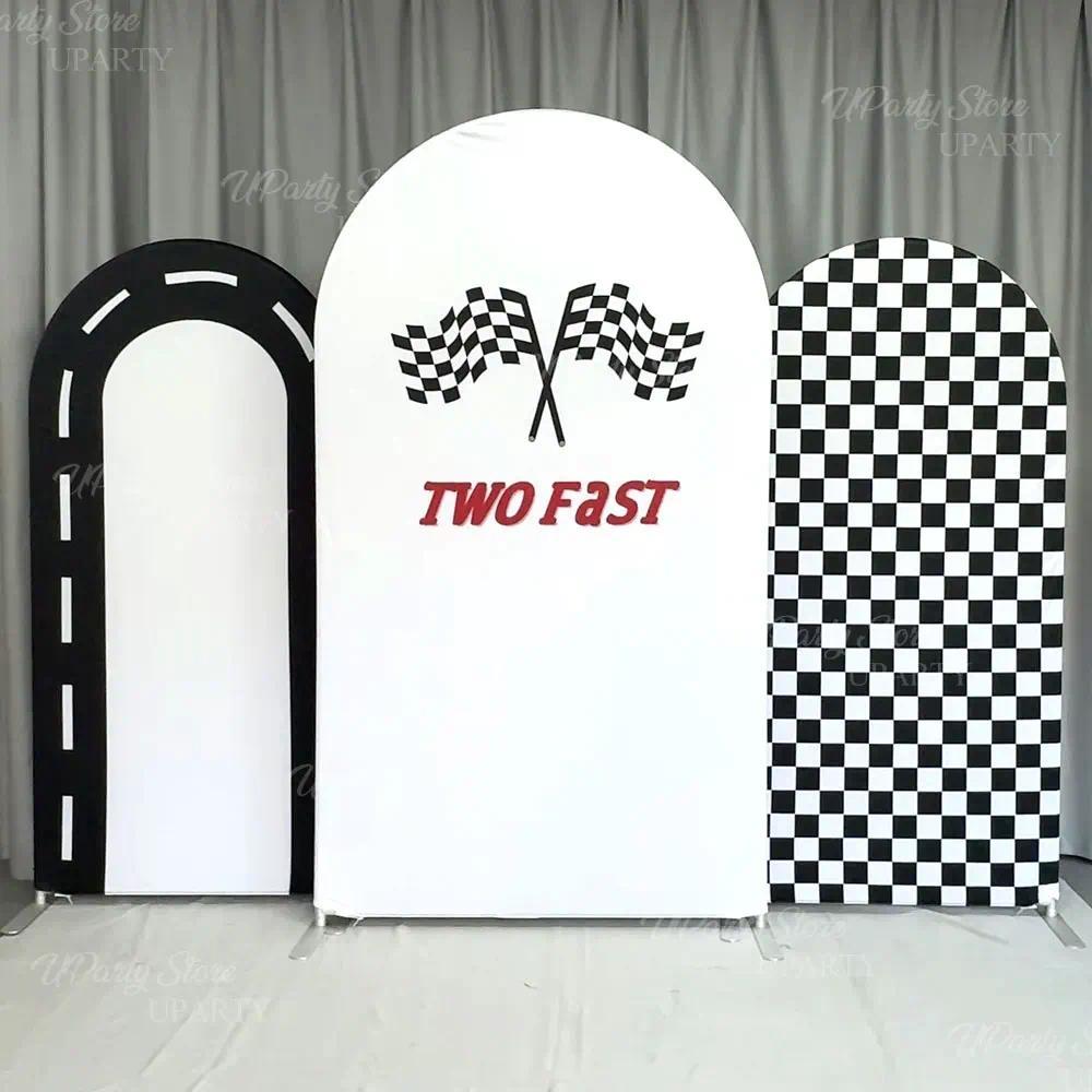 Race Car Party Backdrop Decorations Spandex Black White Checkered ...