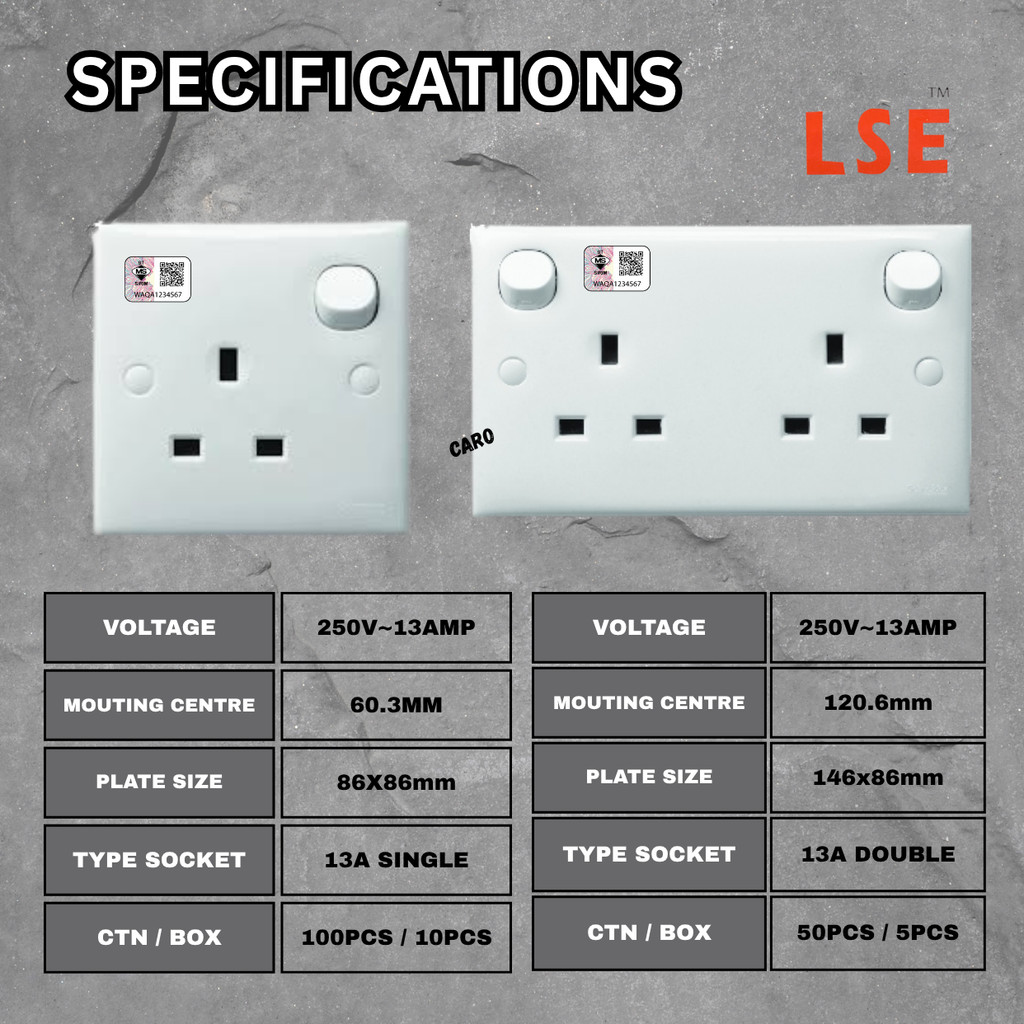 (SIRIM) 13A Single & Double Switch Socket | Plug Socket Dinding | Lamp ...