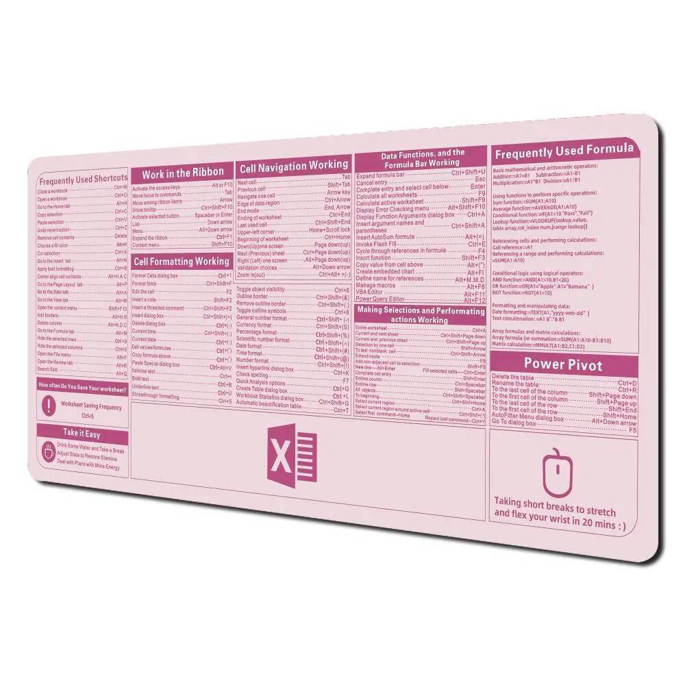 Excel Cheat Sheet Mouse pad Extra Large Office Keyboard Shortcuts ...