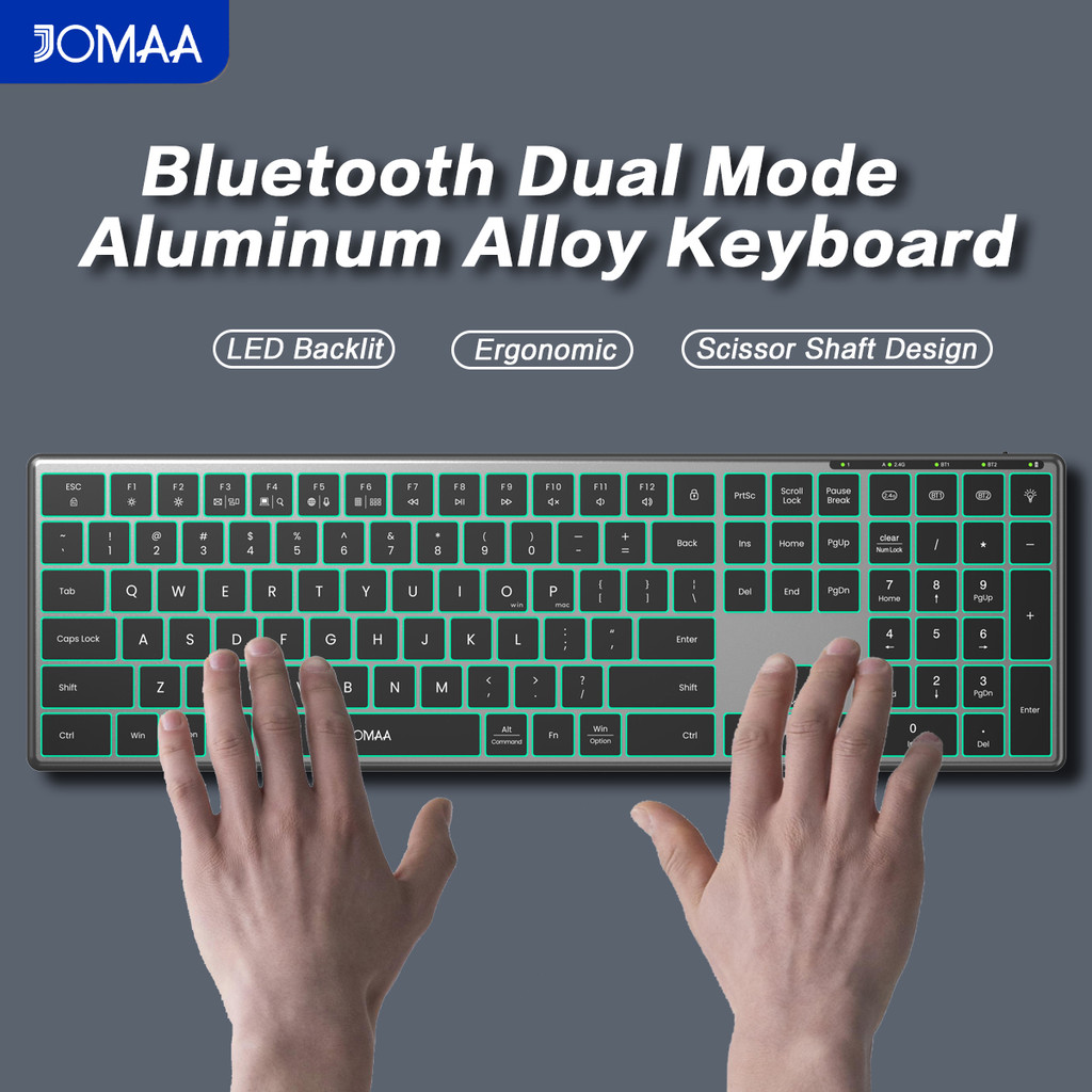 JOMAA Aluminum Alloy Full Size Wireless Keyboard RGB Backlit USB ...