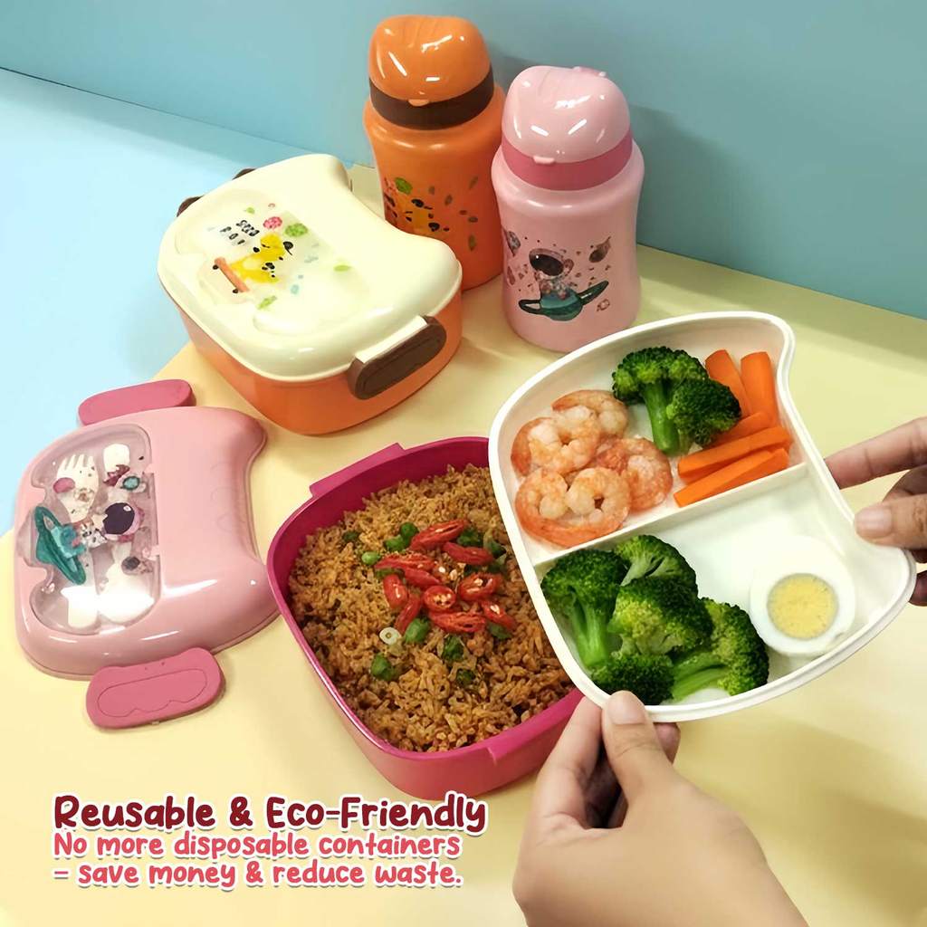 VCR Kids Lunch Box & Bottle Set Non-Toxic Cute Bento Lunch Container ...