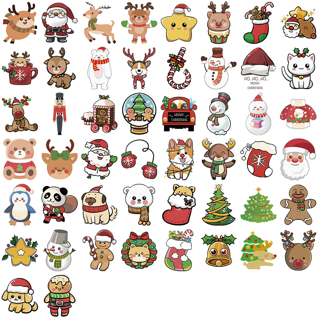 50pcs Cartoon Christmas Party Stickers DIY Christmas Animals Stickers ...