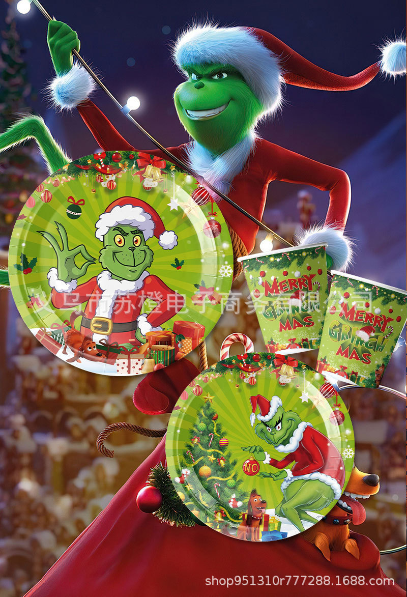 New Cartoon Green Hair Monster Theme Party Disposable Tableware The ...