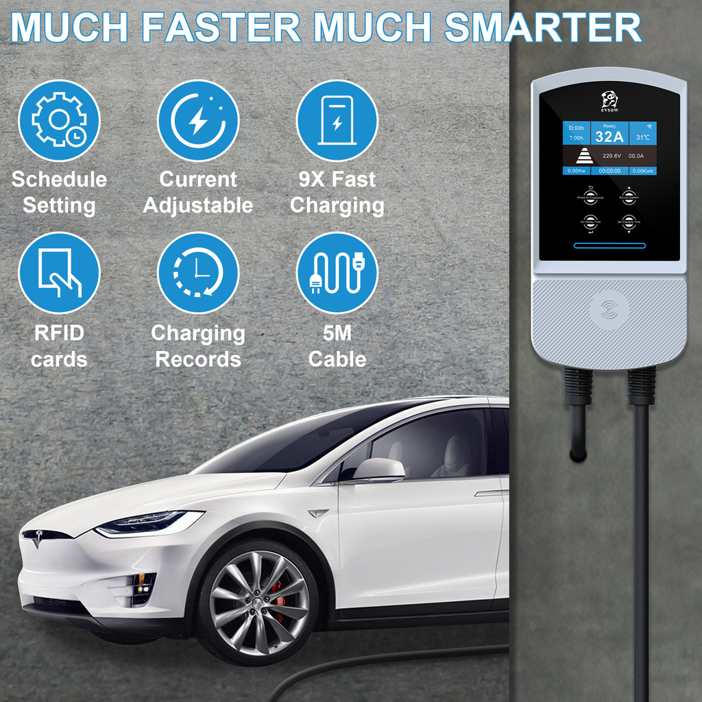 【Local shipping】evsow Type2 EV Charging Station 4.3 inch Big Screen 32A ...