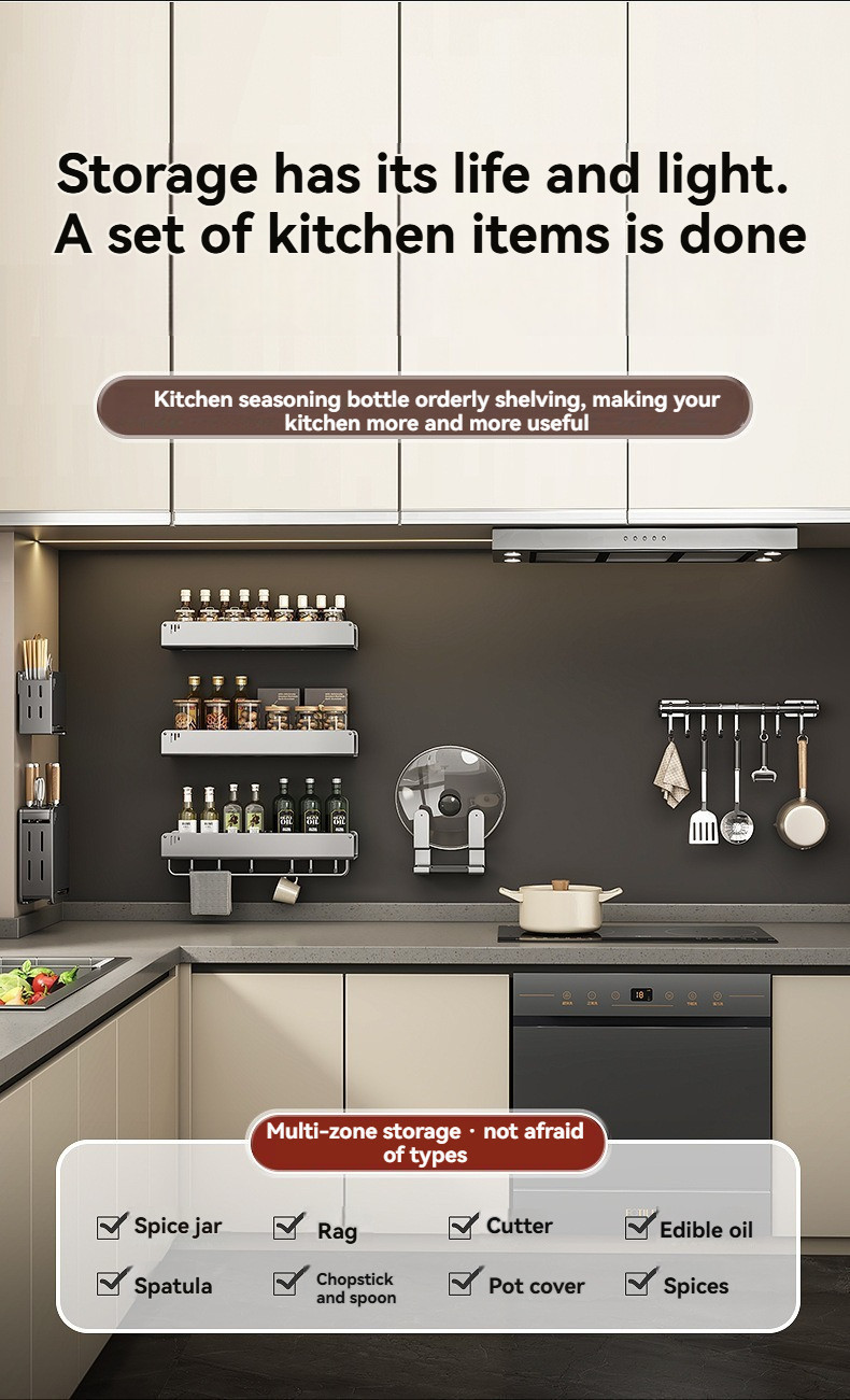 Wall Rack Kitchen Spice Rack Seasoning Rack Organizer Wall Mount Dark ...