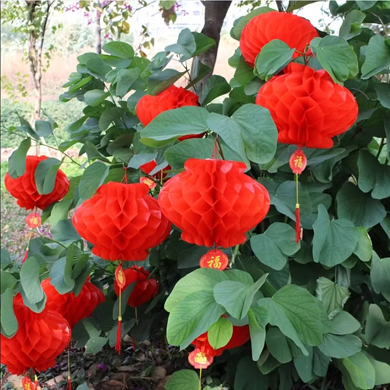 【IN STOCK 】20pcs 中国红福字纸灯笼20件装 Chinese Red Fu Lanterns - 无需安装 宠物友好 ...