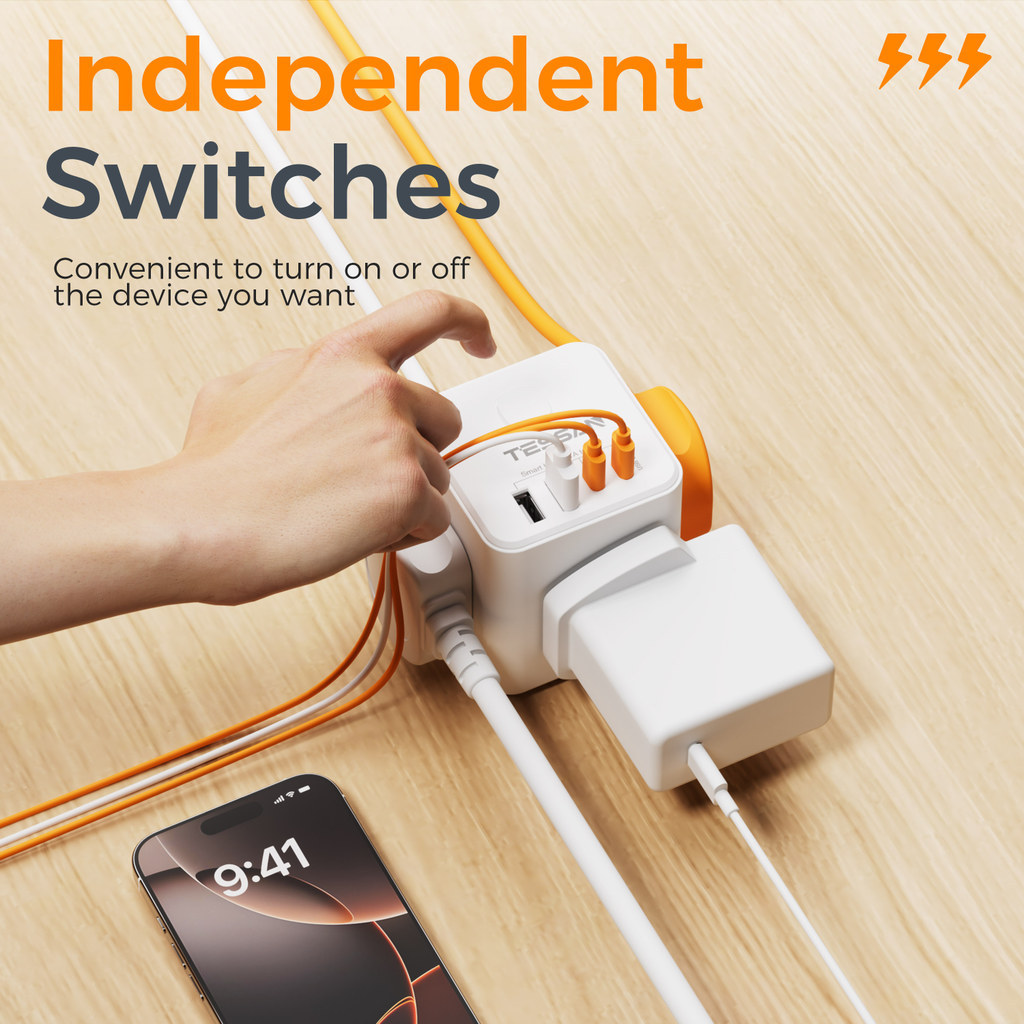 TESSAN Cube Socket Multi Plug Extension Plug Adapter Type C and Swtich ...