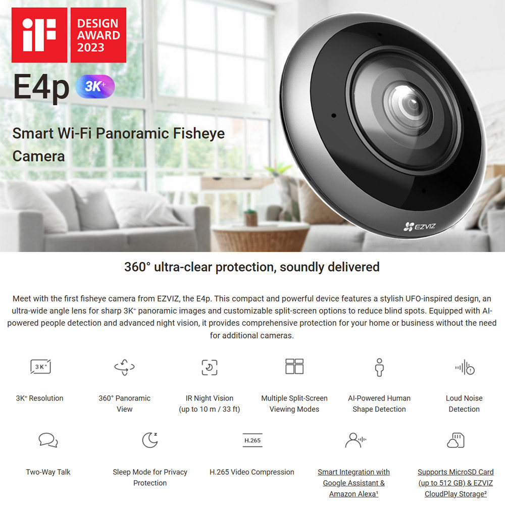 EZVIZ E4P 6MP 3K⁺ Two-Way Talk Human Shape Detection H.265 5G Smart ...