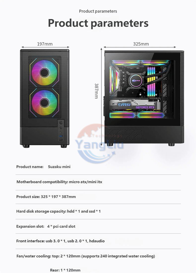 LY Zhuque MINI Gaming PC Case Mesh Front Tempered Glass Side Fit M-ATX ...