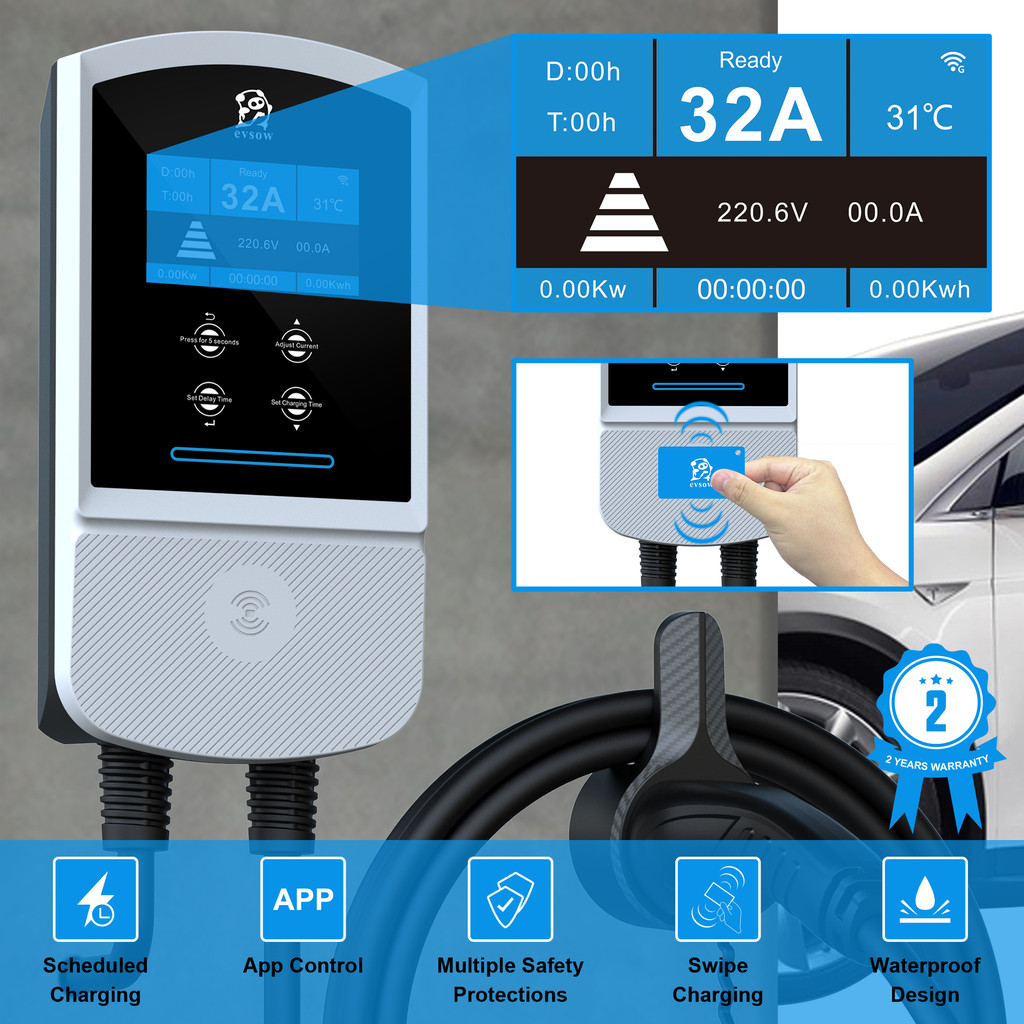 【Local shipping】evsow Type2 EV Charging Station 4.3 inch Big Screen 32A ...