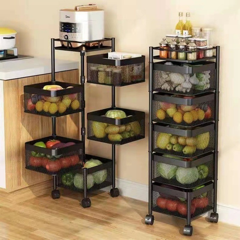 Rak dapur HOUYA 5-Tier Rotating Kitchen Rack 70L No-Assembly Metal ...