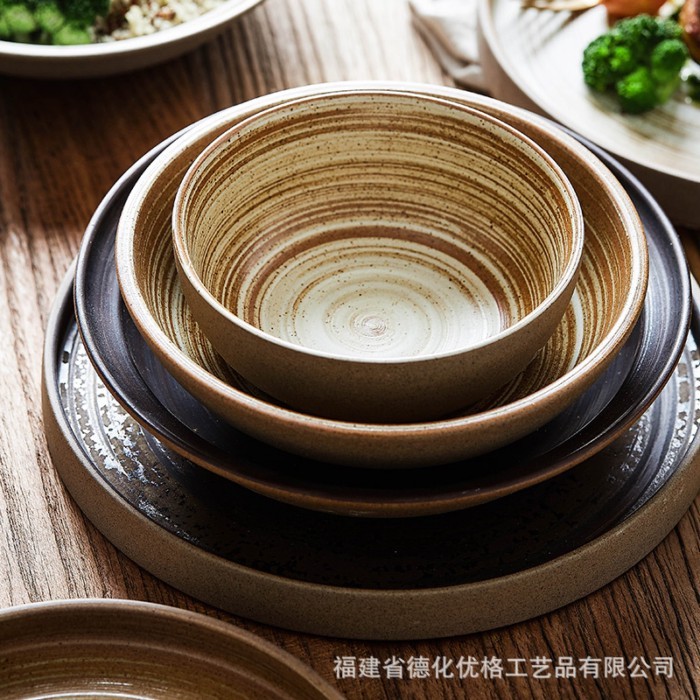 HOT!! Japanese Ceramic Bowls And Plates Creative Retro Rough Pottery ...