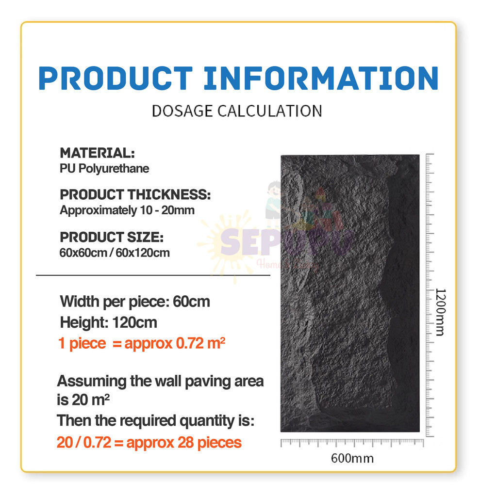 SEPUPU 3D Texture PU Lightweight Faux Stone Panel 60x120cm - Panel Batu ...