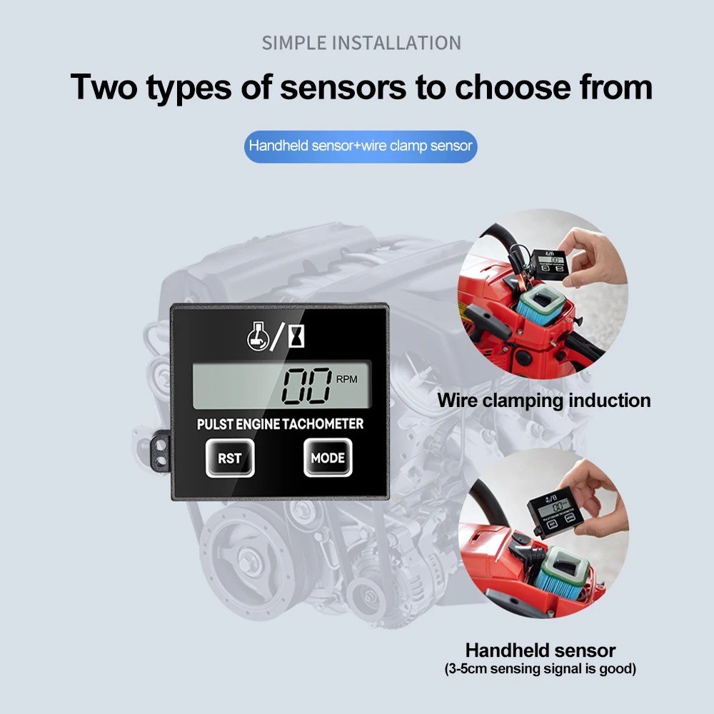 LCD Digital Tachometer Inductive Engine Tachometer Waterproof Tach Hour ...