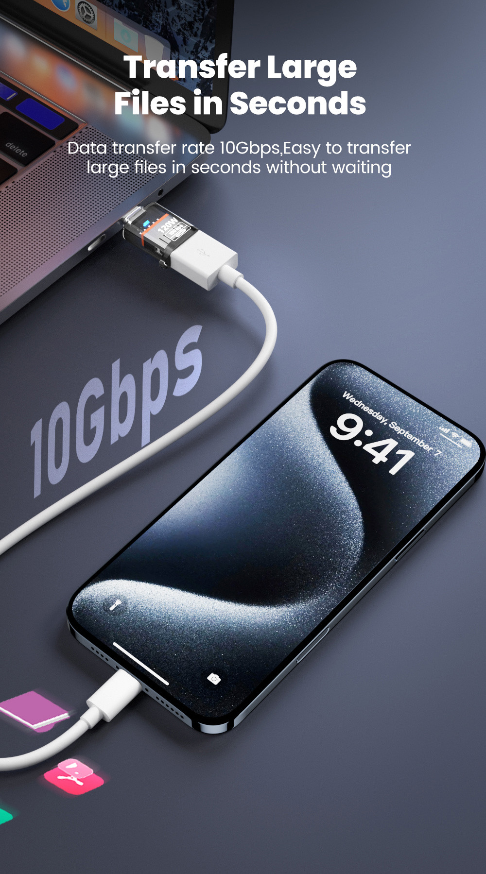 120W Type C To USB A OTG Adapter USB 3.2 To Type C Fast Charging ...