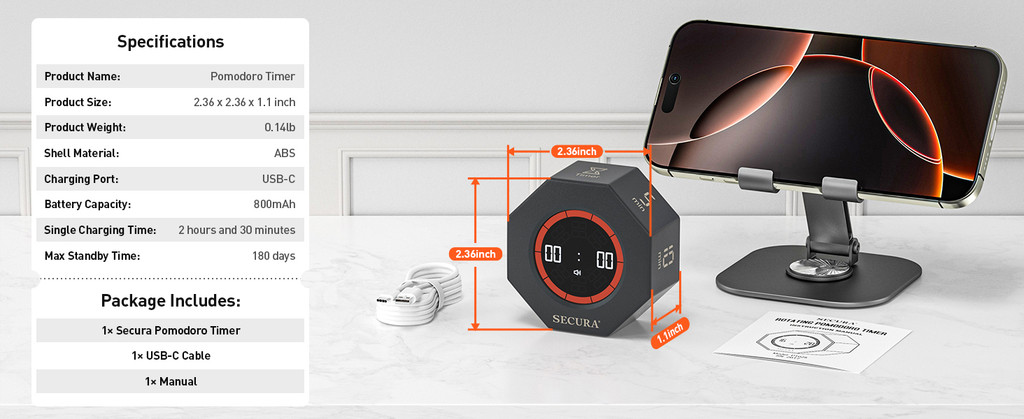 Octagon Pomodoro Timer Clock G Sensor Gravitational Flip 1/3/5/15/25/30 ...
