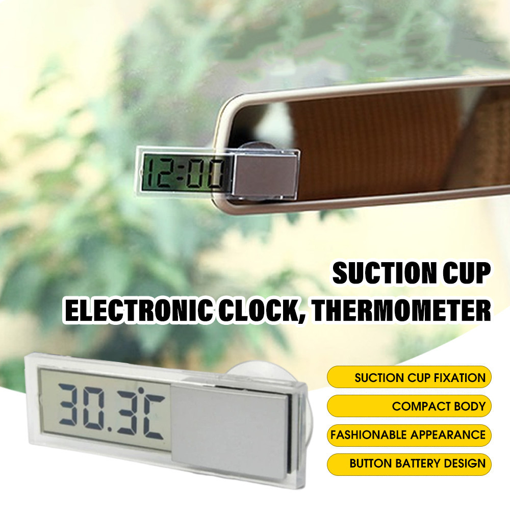 2 In 1 Automobile Car Clock LCD Digital Thermometer Sucker Type Clock ...