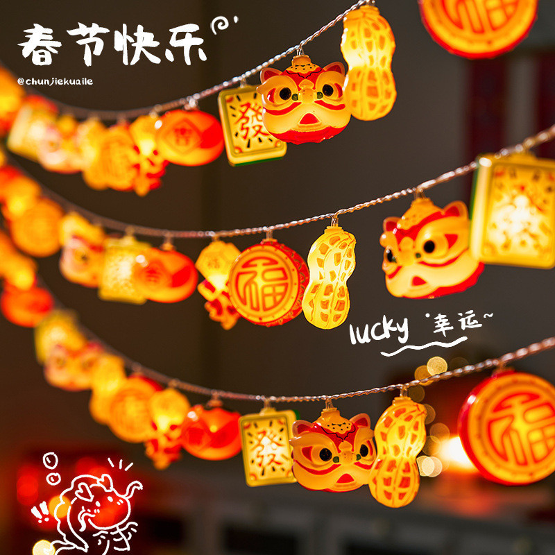 燈籠 新年 2026 New Year String Light Lucky Character Lantern Lion Fu Light ...